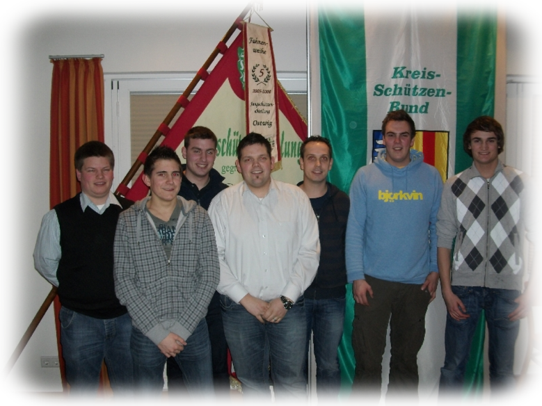 Jungschützenvorstand 2010 Max Rath, Chris Hömberg, Sven Schultze, André Kollek, Sebastian Becker, Denis Schmitte und Patrick Oestreich