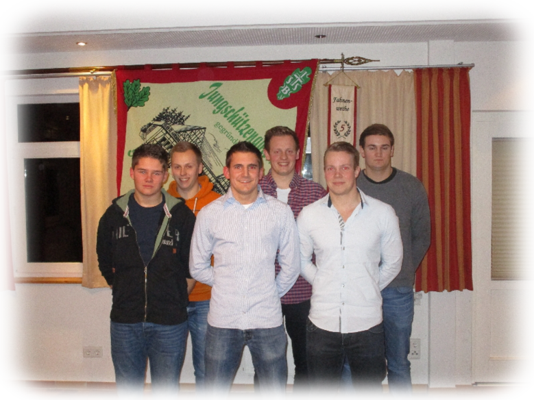 Jungschützenvorstand 2015 Laurin Liese, Niklas Odenthal, Chris Hömberg, Felix Odenthal, Marvin Hengsbach und Patrick Oestreich